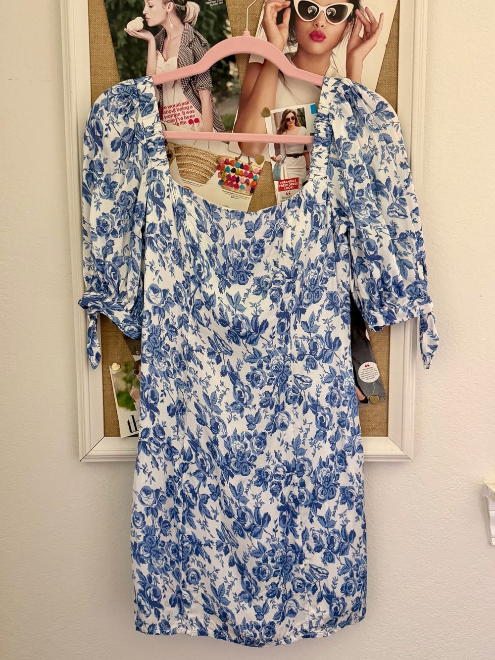 Lovers + Friends White Dress with Blue Floral Print